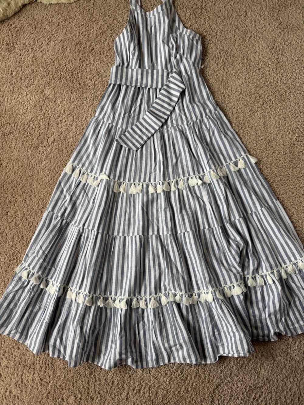 Eliza J Striped Tiered Tassel Trim Maxi Dress - Picture 4 of 4